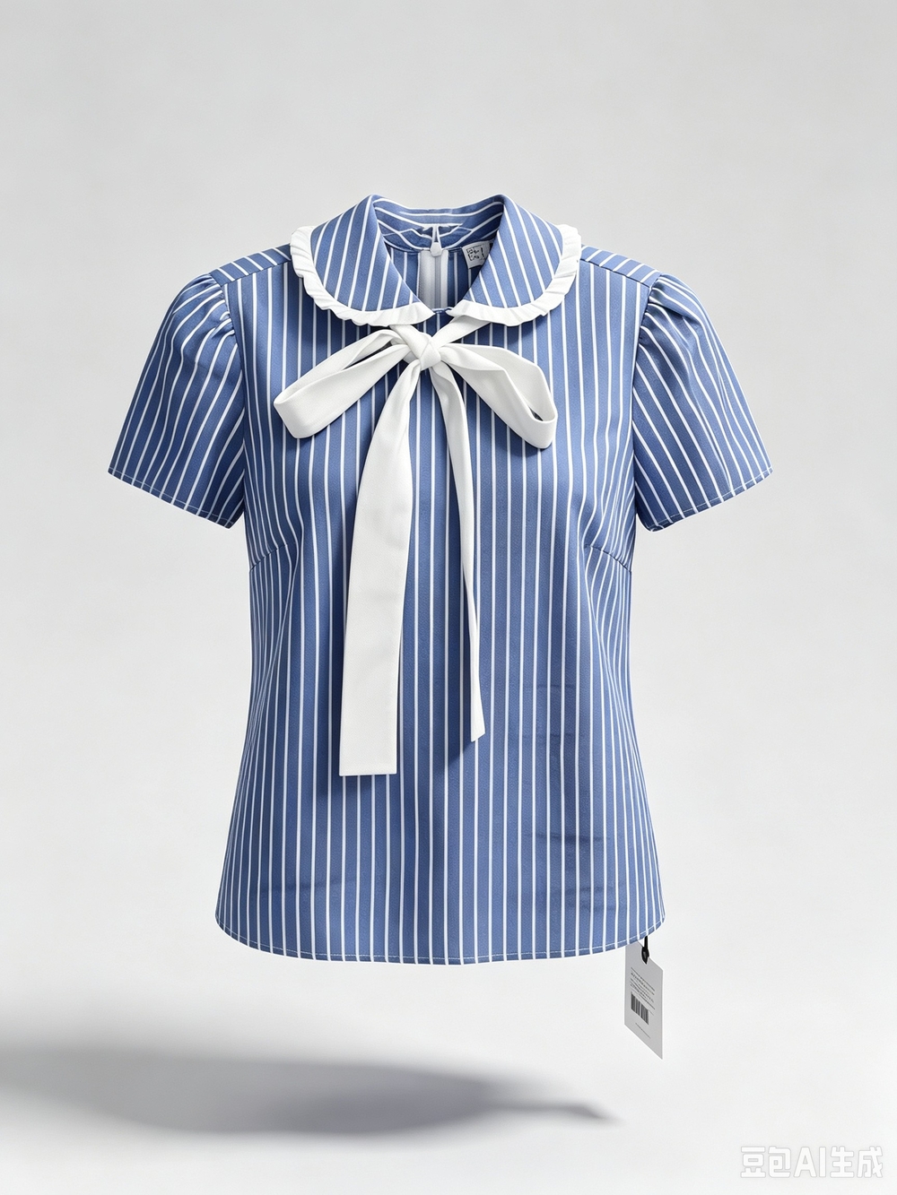 RED Valentino Blue and White Striped Bow-Tie Blouse